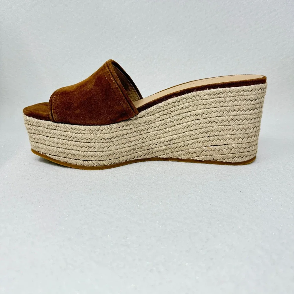 Veronica Beard Brown Suede Gable Espadrille Platform Wedge Sandal-Size 9